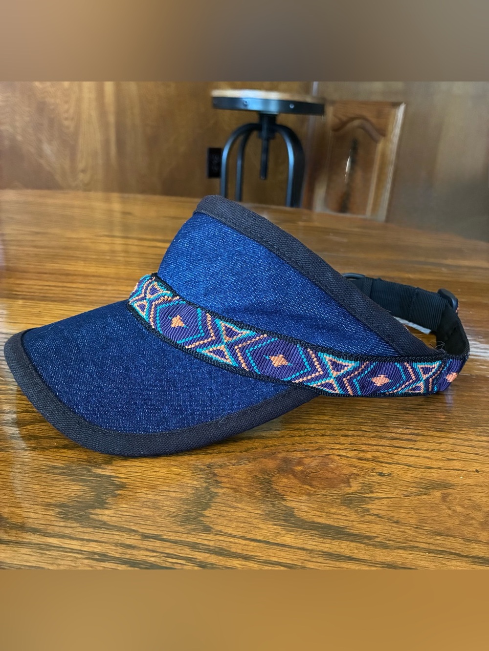 Vintage KAVU Visor Made in USA Seattle Denim Southwestern Strap 90s Outdoor Hat